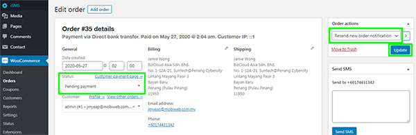Configure Order Status WordPress iSMS E-Commerce Malaysia