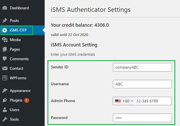 Configure WordPress iSMS Authenticator Plugin Indonesia